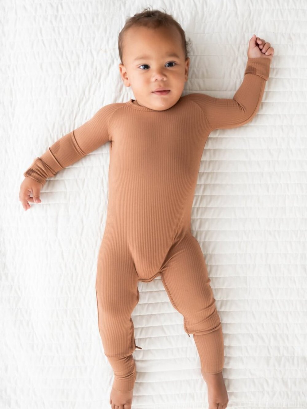 Little Sleepies Caramel Ribbed Ribbed Crescent Zippy 12-18 Months